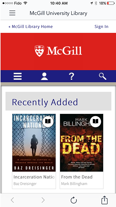 Screenshot of the McGill OverDrive home page