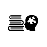 stack of books, head silhouette with a puzzle piece in place of brain
