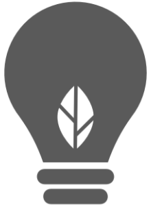 Icon of a lightbulb with a silhouette of a leaf in the middle