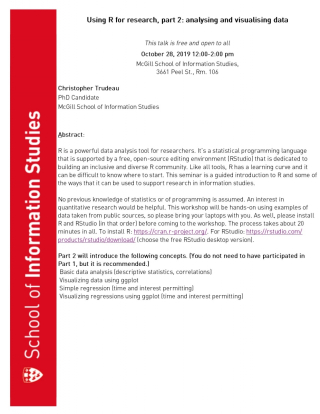 Sis Seminar Series Using R For Research Part 2 Analysing And Visualising Data Channels Mcgill University