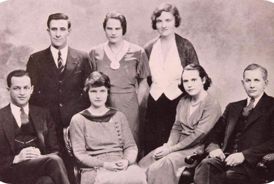 black and white photo of men and women in the 1930s
