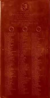 Plaque with names of Faculty students who died in WW1 