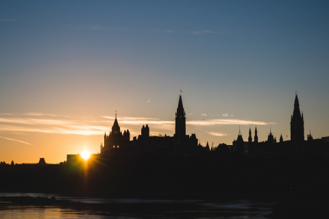 The Parliament buildings in Ottawa at sunrise