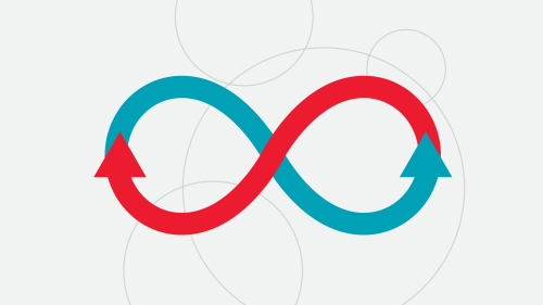 Infinity symbol, teal and red