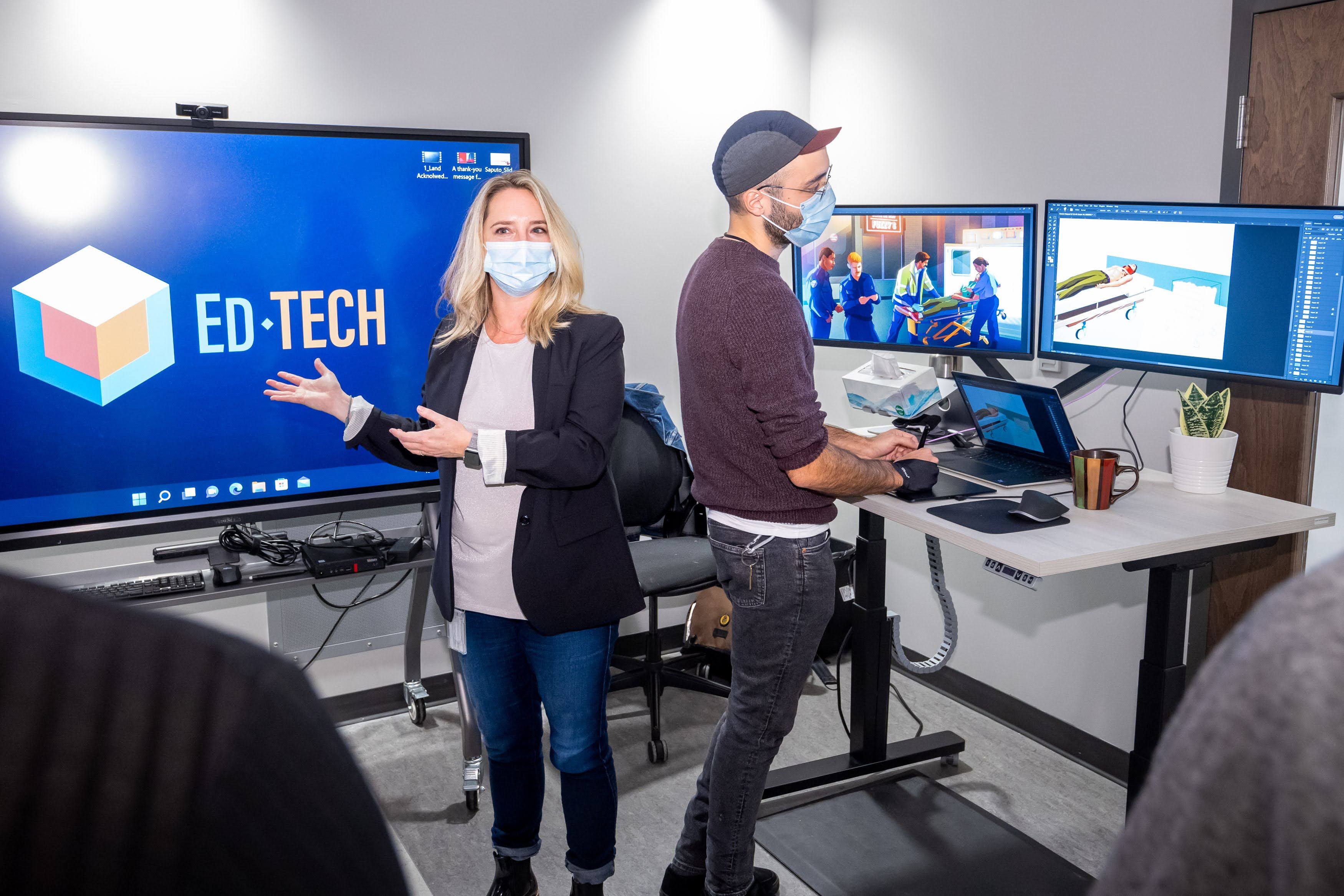 Professor Tamara Carver with Mr. Daniel Petersen Escobedo, Multimedia Content Creator at the Office of Ed-TECH