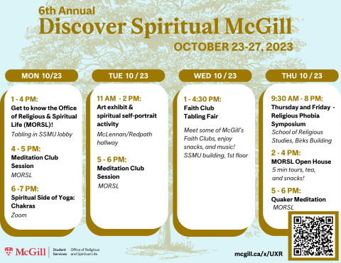 gold tree on teal background, MORSL logos, faith symbols, full schedule of fair events corresponding to channel events text