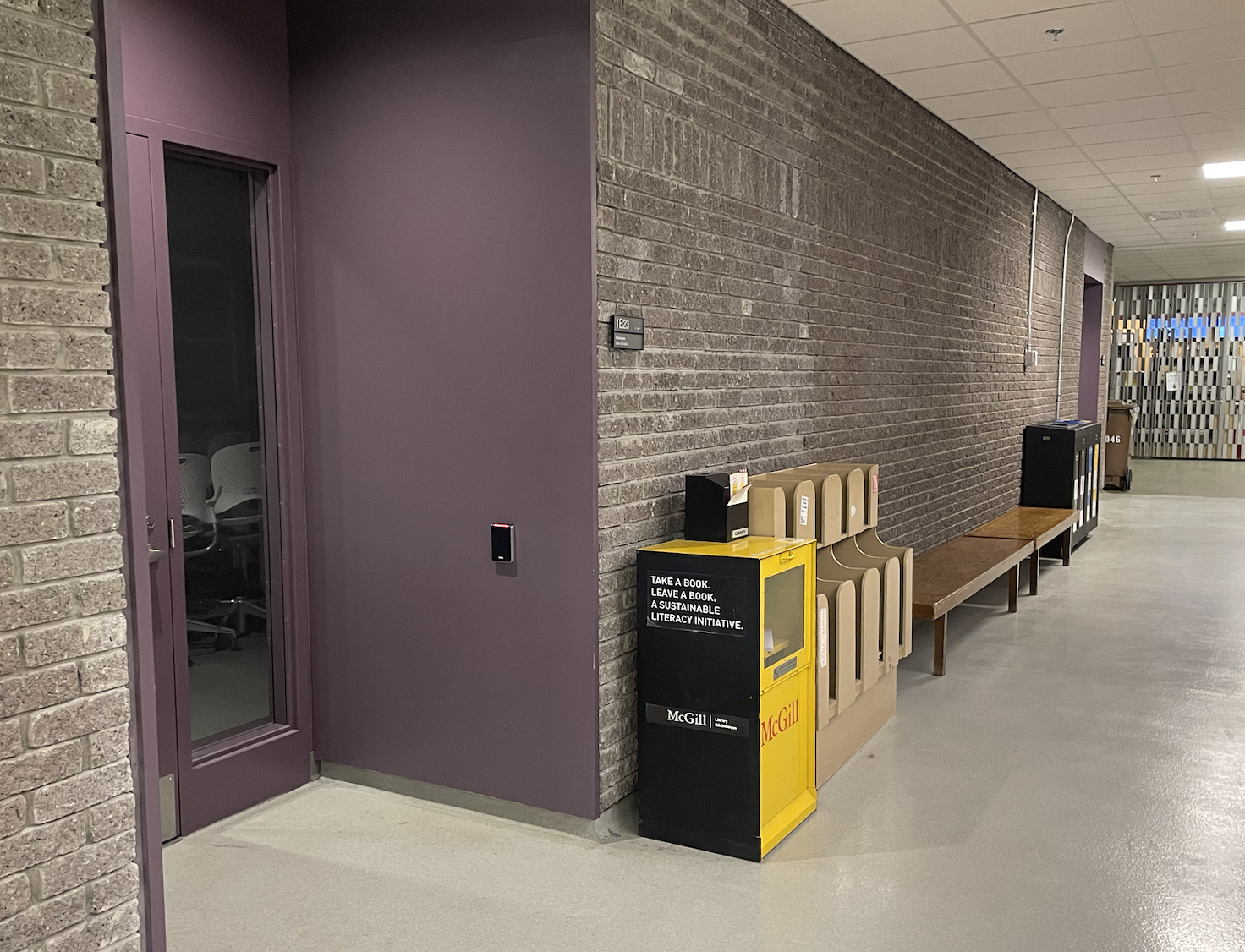 Classroom with a purple door