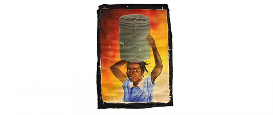 girl carrying oil drum