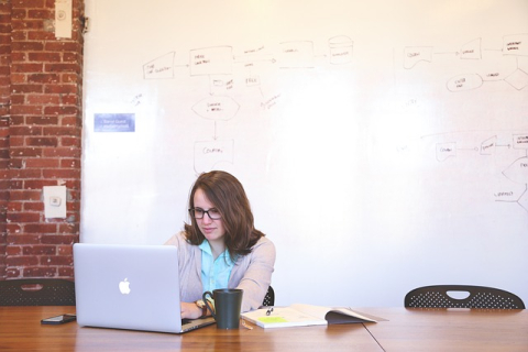 Student working on a laptop