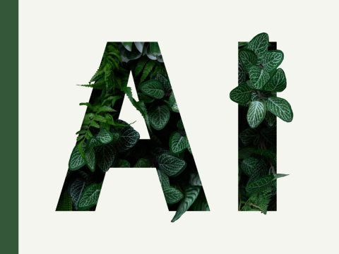 Letters AI with greenery coming out of it