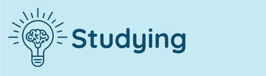 A blue background with an icon of a lightbulb and then the word "studying"